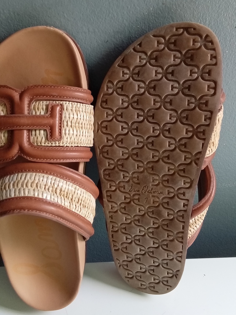 Sam Edelman Adaley Raffia Leather Slide Sandals Brown Tan Womens 7 - Picture 6 of 6